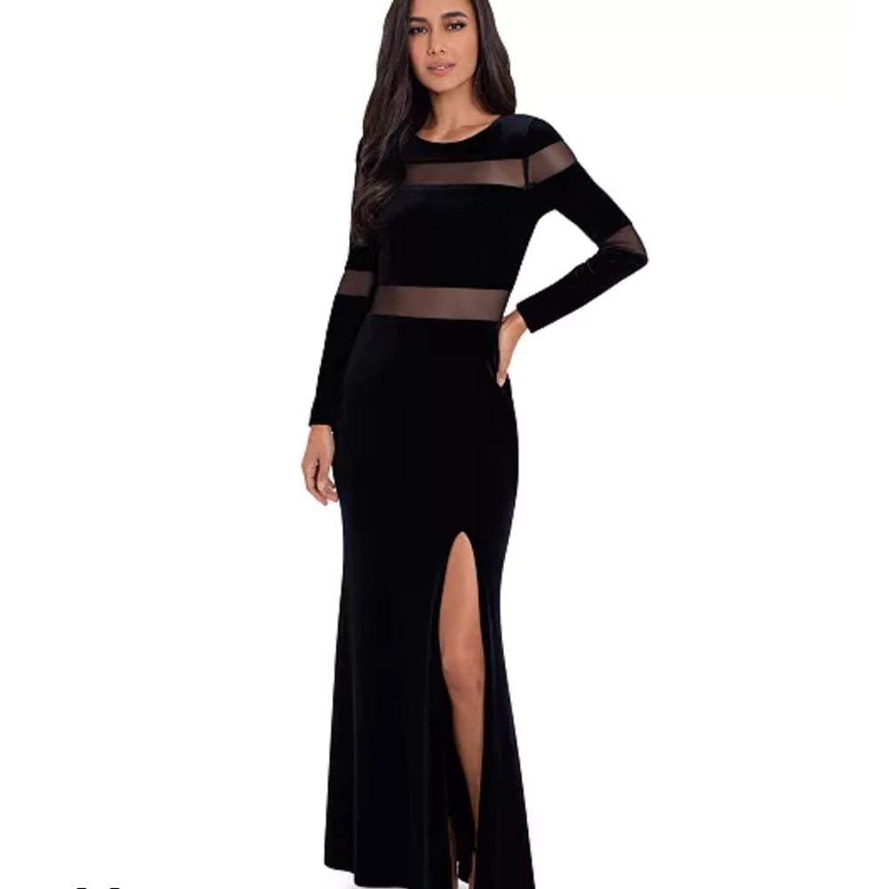 B&A Betsy Adam Black Velvet Illusion Evening Gown Dress